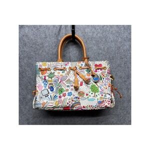 Vintage Dooney & Bourke IT Bag Doodle Print Satchel White Y2K